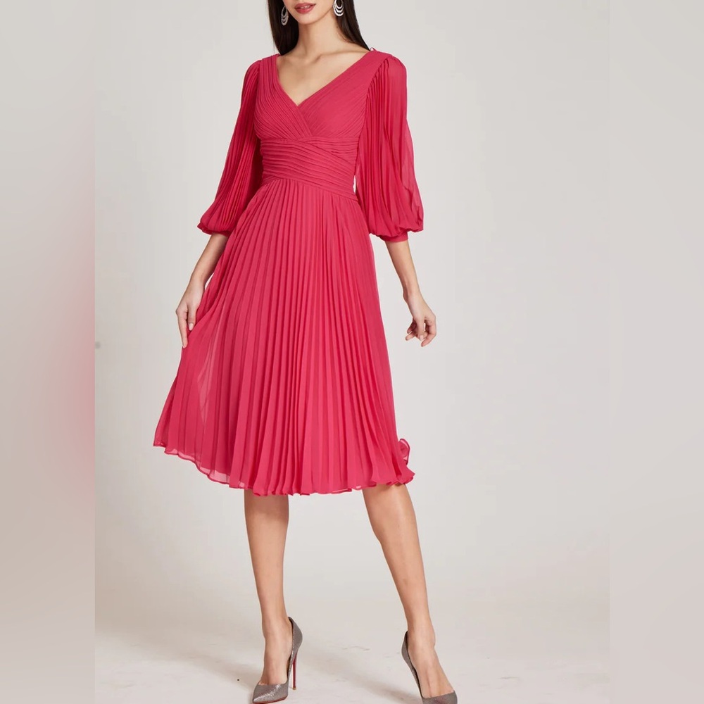 Rickie Freeman For Teri Jon New Chiffon Pleated VNeck Midi Gown In Fuchsia 14/16